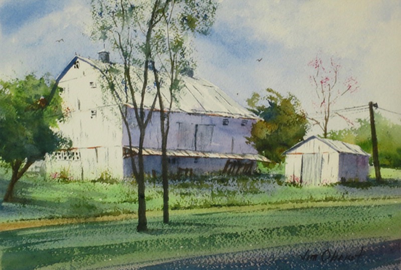 landscape, farm, barn, rural, ohio, fairfield, lancaster, rock mill, oberst, watercolor, plein air, painting